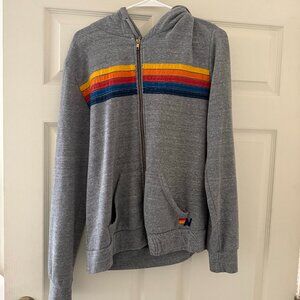 Aviator Nation 5 Stripe Hoodie Heather Grey - Size Large